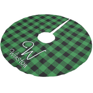 Buffalo Check Green Plaid Monogram Brushed Polyest Brushed Polyester Tree Skirt
