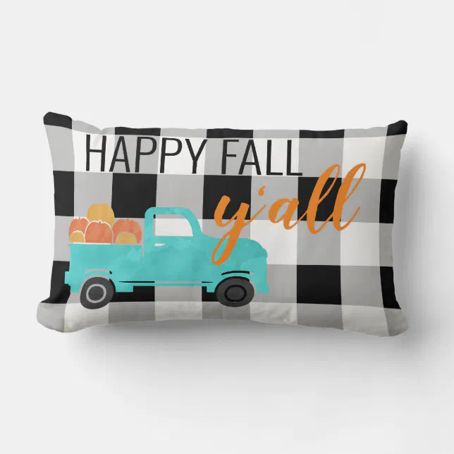 Buffalo Check Happy Fall Y'all Decor Lumbar Pillow | Zazzle