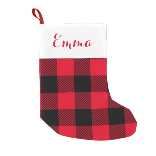 Buffalo Check Holiday Red Insert Name Small Christmas Stocking