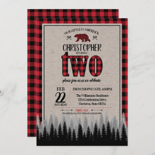 Buffalo Check Lumberjack Boy's 2nd Birthday Invitation