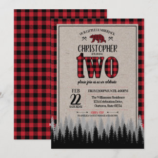 Buffalo Check Lumberjack Boy's 2nd Birthday Invitation