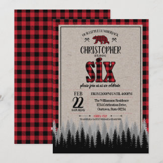 Buffalo Check Lumberjack Boy's 6th Birthday Invitation