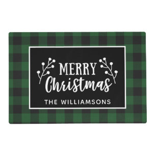Buffalo Check Merry Christmas Farmhouse Script Placemat