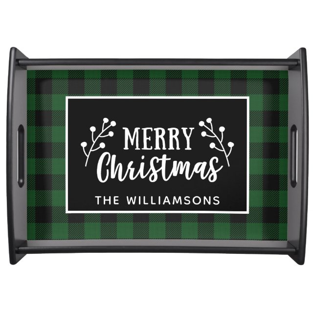 Buffalo Check Merry Christmas  Farmhouse Script Serving Tray (Front)