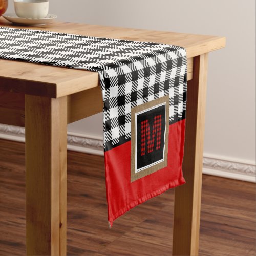 Buffalo Check Monogram Red Black and White Short Table Runner