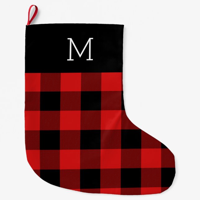 Buffalo Check Monogrammed Christmas Stocking (Front)