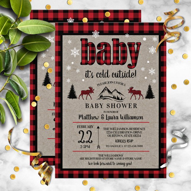 Buffalo Check Moose Baby Shower  Invitation (Creator Uploaded)