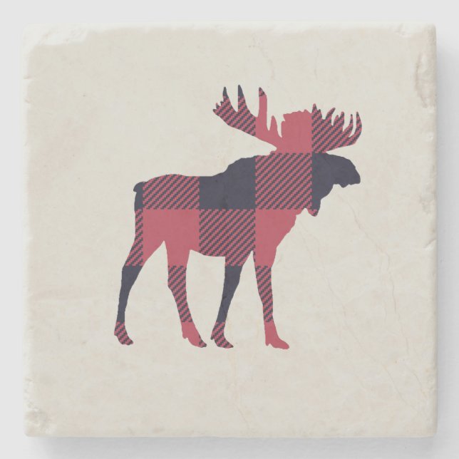Buffalo Check Moose Wilderness Cabin Stone Coaster (Front)