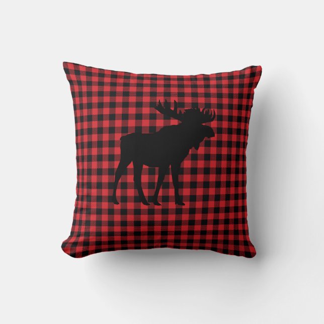 Buffalo Check Moose Wilderness Cabin Throw Pillow (Front)