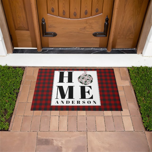 Buffalo check ornament "Home" personalized Doormat (Outdoor)