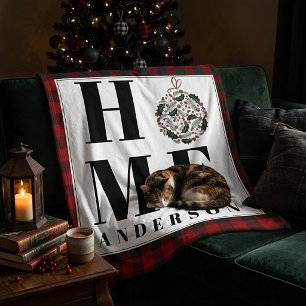 Buffalo check ornament "Home" personalized Fleece Blanket