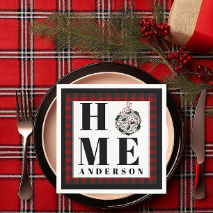 Buffalo check ornament "Home" personalized Napkins