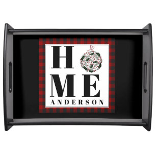 Buffalo check ornament "Home" personalized Serving Tray