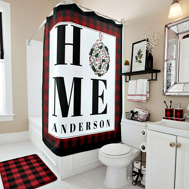 Buffalo check ornament "Home" personalized Shower Curtain (Creator Uploaded)
