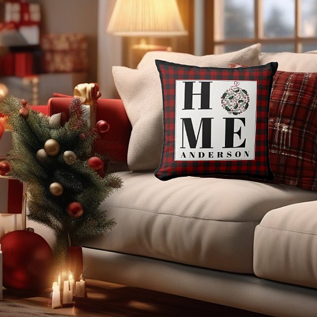 Buffalo check ornament "Home" personalized Throw Pillow (Creator Uploaded)
