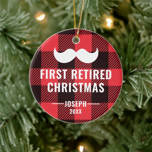 Buffalo Check Personalized Retirement Gift for Him Ceramic Ornament (Tree)