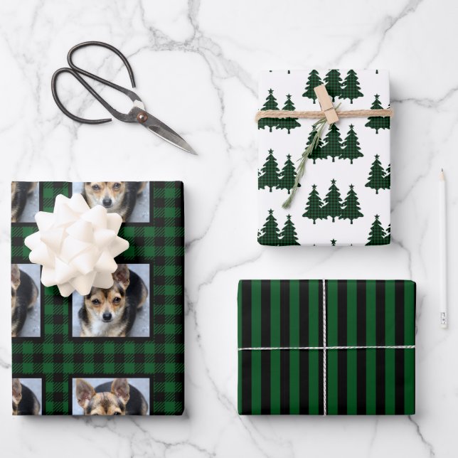 Buffalo Check Pet Photo Christmas Wrapping Paper Sheets (Front)