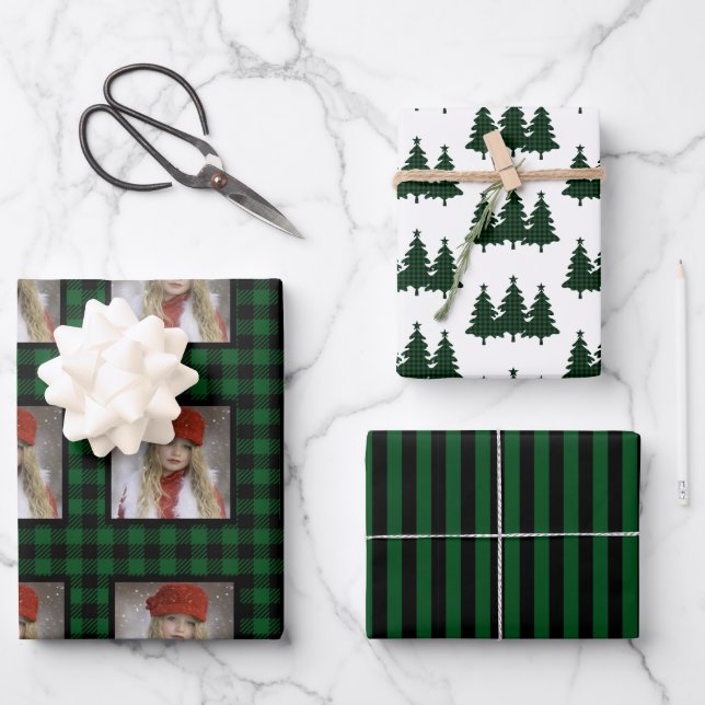 Buffalo Check Photo Christmas Wrapping Paper Sheets (Front)