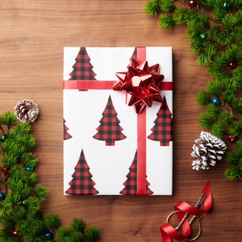 Buffalo Check Pine Trees Rustic Wrapping Paper