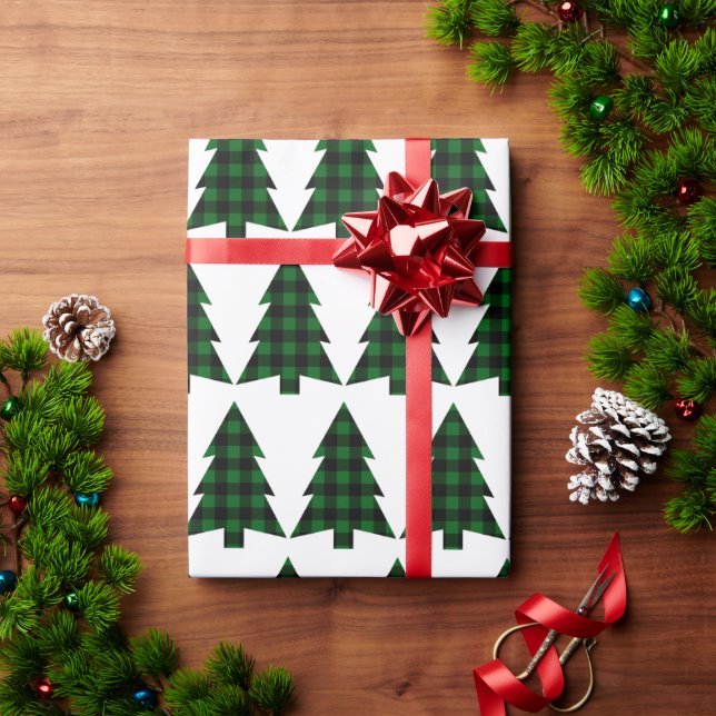Buffalo Check Pine Trees Rustic Wrapping Paper (Holiday Gift)