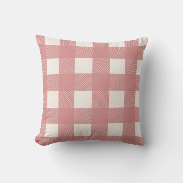 Buffalo Check Pink Plaid Christmas Holiday Throw Pillow (Front)