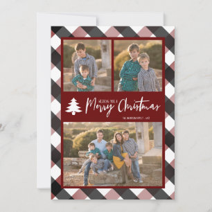 Buffalo Check Plaid 3 Photos Christmas Holiday Card