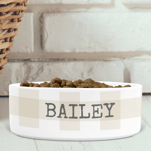 Buffalo Check Plaid Beige Farmhouse Personalized Bowl