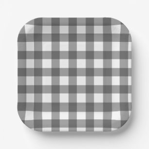 Buffalo Check Plaid Black and White Paper Plates