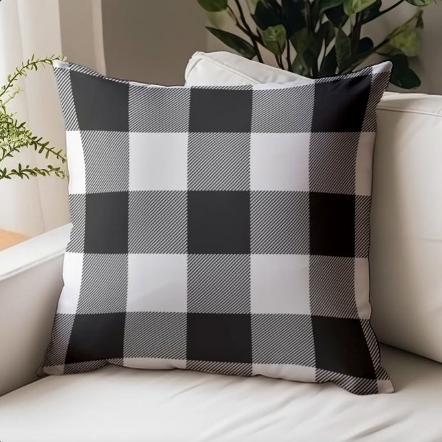 Buffalo Check Plaid Black and White Rustic Throw Pillow (Creator Uploaded)