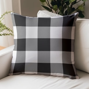 Buffalo Check Plaid Black and White Rustic Throw Pillow