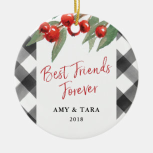 Buffalo Check Plaid Black & White Best Friends Ceramic Ornament