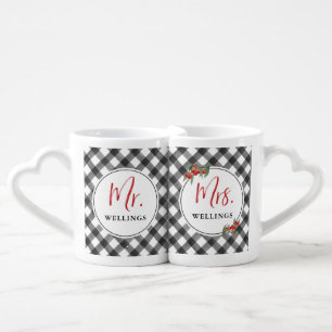 Buffalo Check Plaid Black & White Custom Mr Mrs Coffee Mug Set
