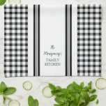 Buffalo Check Plaid Black | White Family Name Kitchen Towel<br><div class="desc">Rustic farmhouse style simple stripes and buffalo check black and white kitchen design.  Great for gifting for housewarmings and bridal favors.  Original design by Holiday Hearts Designs (rights reserved).</div>