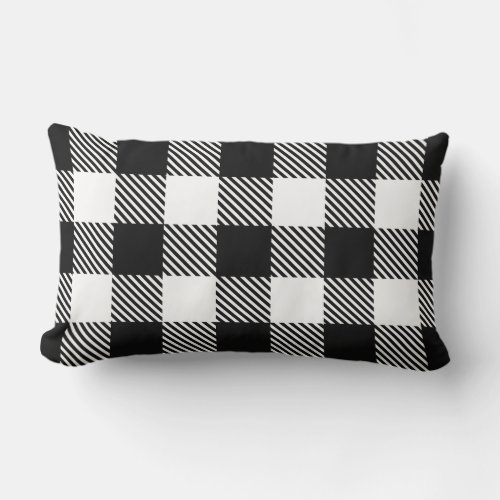 Buffalo Check Plaid Black White Lumbar Pillow