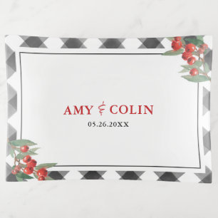 Buffalo Check Plaid Black & White Monogram Jewelry Trinket Tray