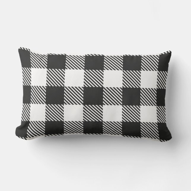 Buffalo Check Plaid Black White Outdoor Lumbar Pillow (Front)