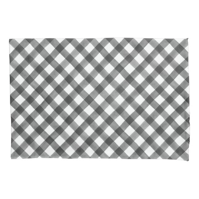 Buffalo Check Plaid Black White Pattern Farmhouse Pillow Case (Front)