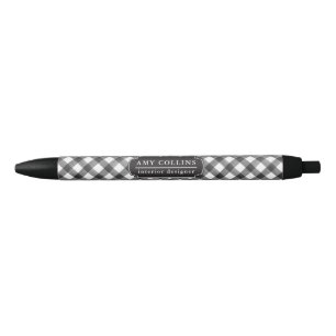 Buffalo Check Plaid Black & White Personalized Pen