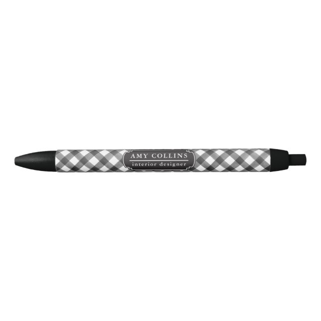 Buffalo Check Plaid Black & White Personalized Pen (Front)