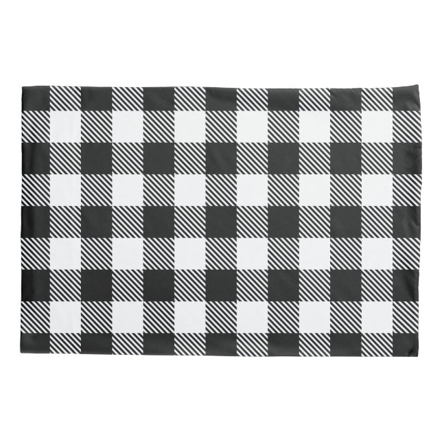 Buffalo Check Plaid Black White Pillow Case (Back)