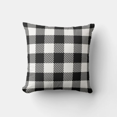 Buffalo Check Plaid Black White Throw Pillow