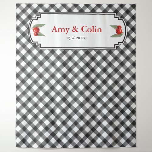 Buffalo Check Plaid Black  White Wedding Shower Tapestry