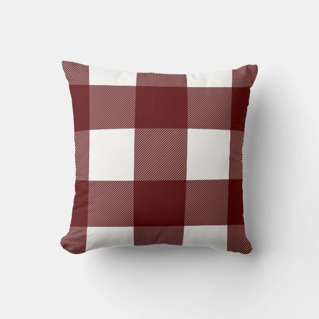 Buffalo Check Plaid, Burgundy Throw Pillow (Front)