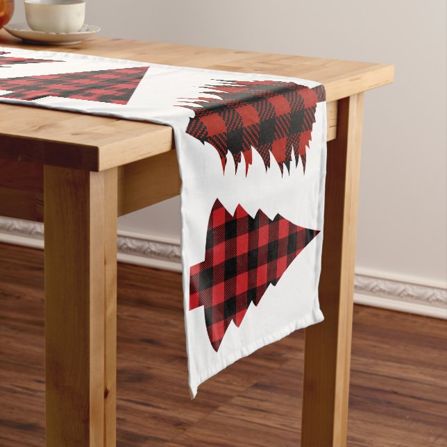 Buffalo Check Plaid Christmas Tree Pattern  Medium Table Runner (In Situ)