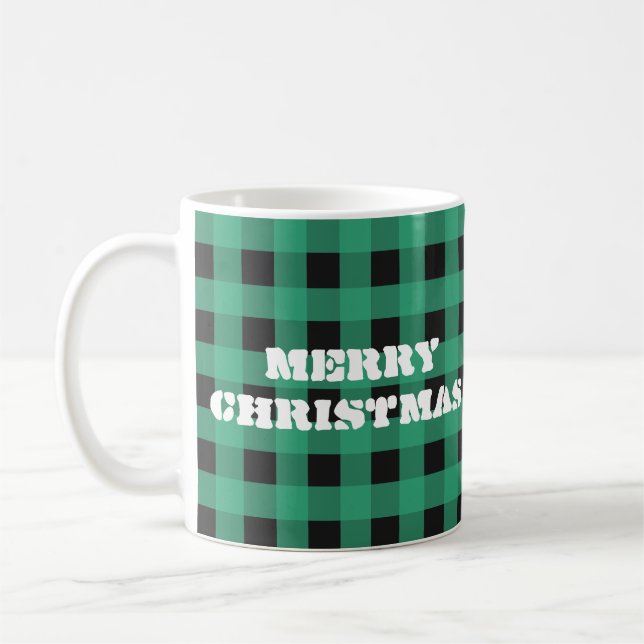Buffalo Check Plaid Custom Monogram Christmas Coffee Mug (Left)