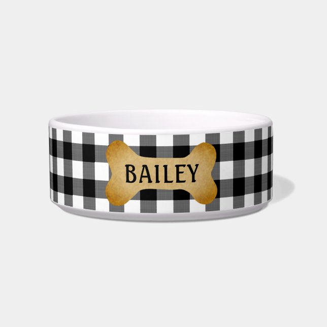 Buffalo Check Plaid Dog Bone Name Bowl (Front)
