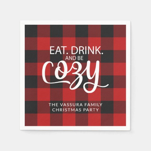 Buffalo Check Plaid Eat Drink Be Cozy Christmas Napkins