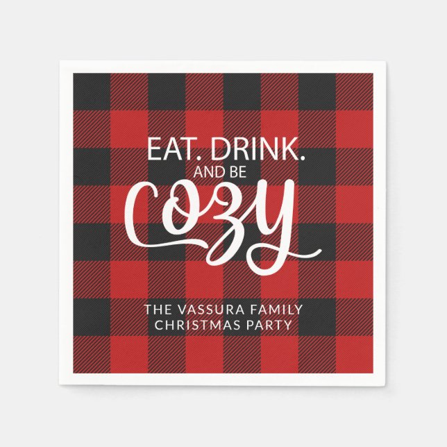 Buffalo Check Plaid Eat Drink Be Cozy Christmas Napkins (Front)