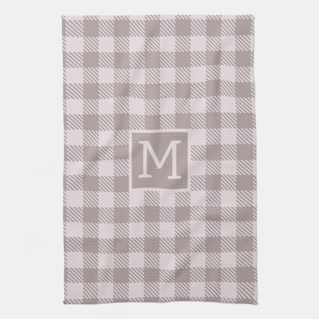 Buffalo Check Plaid Gingham Check Beige Monogram  Kitchen Towel (Vertical)
