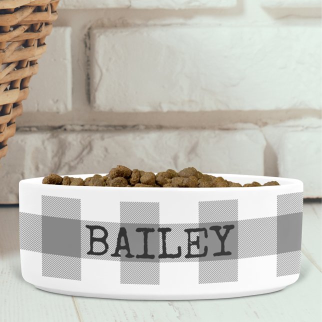 Buffalo Check Plaid Gray Farmhouse Personalized Bowl (Creator Uploaded)